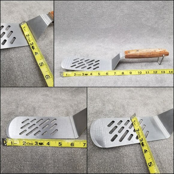 BBQ Grilling Tool Set of LOT 4 Metal Spatula Wood Handle Tongs 2 Tine Long Forks - Picture 11 of 16